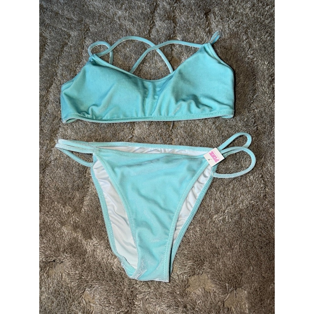 Victorias Secret PINK Velvet Bikini Light Blue NWT Y2K Vintage